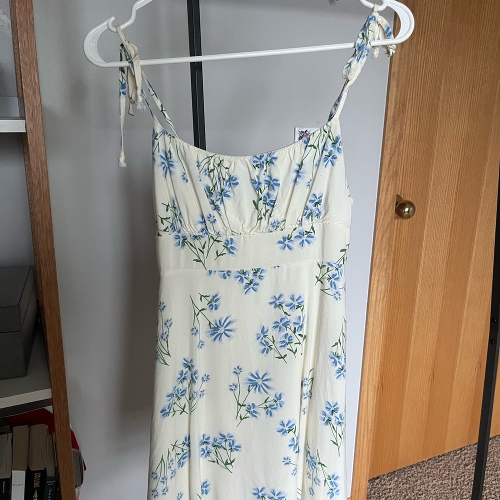 PacSun Cream Dress with Blue Floral Design